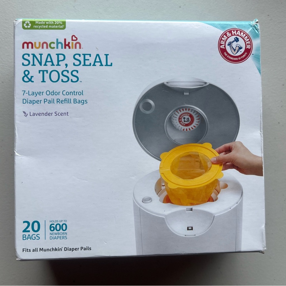 Munchkin Arm & Hammer Diaper Pail Snap, Seal and Toss Refill Bags, 20 bags.